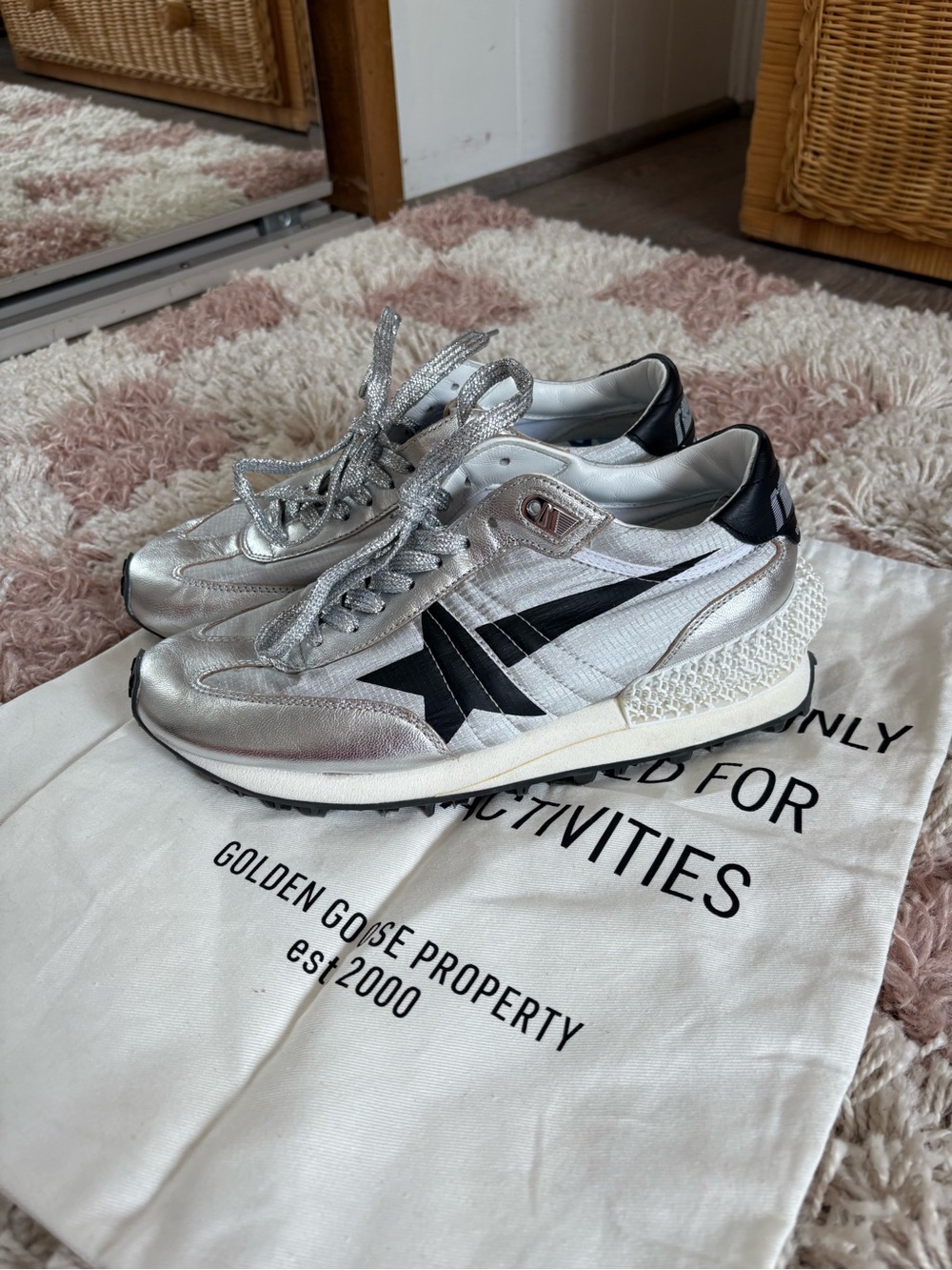 Golden Goose Marathon Metallic Leather Trimmed Ripstop Sneakers 🪿 🌟 👟 - Picture 5 of 13